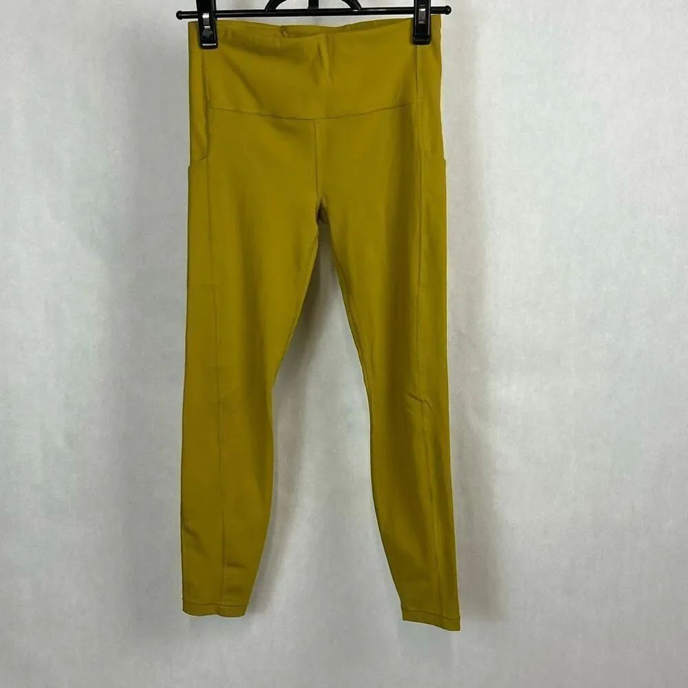 Athleta Ultimate Stash Pocket 7/8 Leggings Sz Small POCKETS Oxidized Yellow